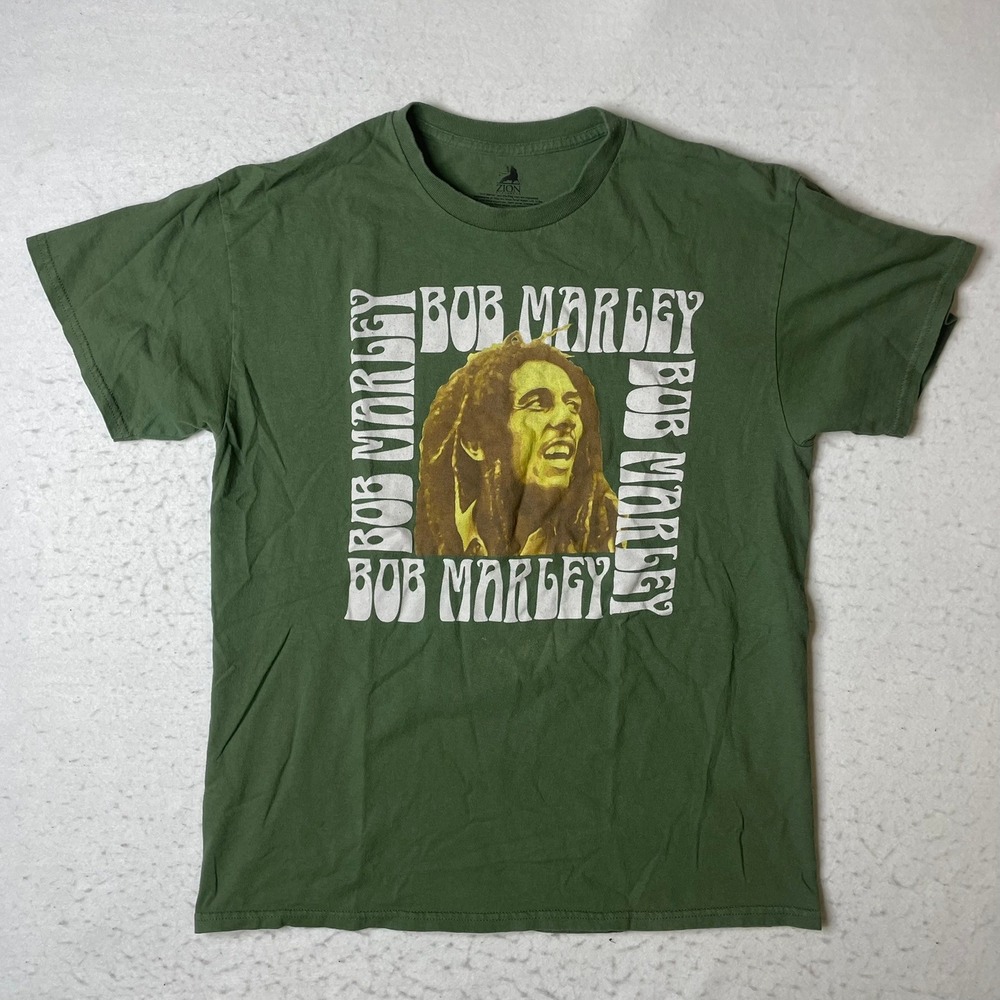 Zion Bob Marley Graphic T-Shirt Mens‎ Large Green Reggae Music Band Tee